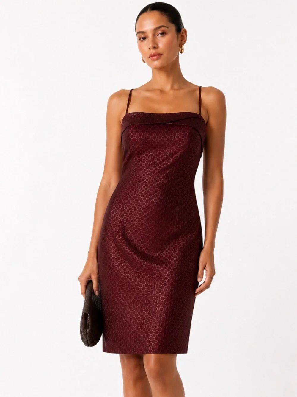 VINTAGE DAVID MEISTER Sleeveless Burgundy Jacquard Cocktail Dress Size 8